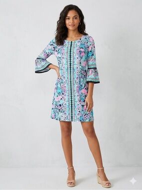 Lilly Pulitzer Women’s Multicolor Shift Dress 3/4 Bell Sleeve Stretch Sz M